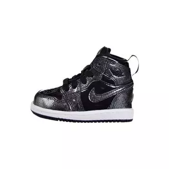 Кроссовки Air Jordan 1 Retro High BT Черные лакированные Детские Белые 705304-017