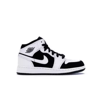 Кроссовки Air Jordan 1 Retro Mid GS White Kids Бело-Черные 554725-113