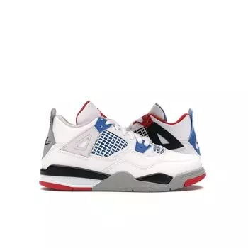 Кроссовки Air Jordan 4 Retro SE PS What The 4 Kids Белые милитари-синие огненно-красные BQ7669-146