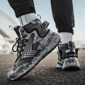 Кроссовки большого размера Graffiti Luminous Student Sneakers Northeast Trend с флисовой подкладкой, утолщенные, высокие, большие хлопковые туфли 39 коричневый