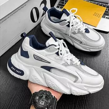 Кроссовки Chunky Sneaker мужские удобные дышащие кроссовки для бега для мужчин 2025 года трендовая повседневная обувь на шнуровке обувь для скейтбординга вулканизированная обувь 39 черный серый