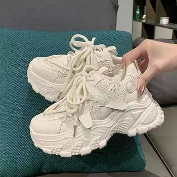 Кроссовки Clunky из натуральной кожи для женщин, модные весенне-летние новые сетчатые дышащие кроссовки с толстой подошвой для отдыха 35