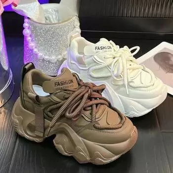 Кроссовки Clunky из натуральной кожи, женская обувь, весенняя новинка, универсальная обувь на платформе, увеличивающая рост, повседневная обувь, кроссовки женские 35