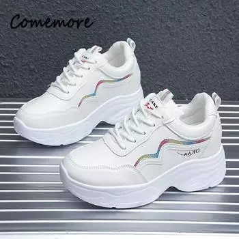 Кроссовки Comemore Woman на толстой подошве, повседневная обувь, увеличенная высота, Zapatillas Mujer 2024, весна-осень, женская белая спортивная обувь на платформе 35 серебряный