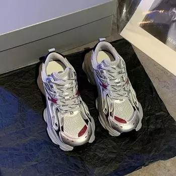 Кроссовки Dad Shoes женские 2024 новые сетчатые дышащие универсальные повседневные спортивные туфли легкие кроссовки с толстой подошвой увеличивающие рост 35 бордовый