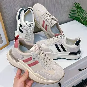 Кроссовки De Training из натуральной кожи, повседневные туфли Old Dad, спортивные туфли Gump на толстой подошве 35 коралл красный