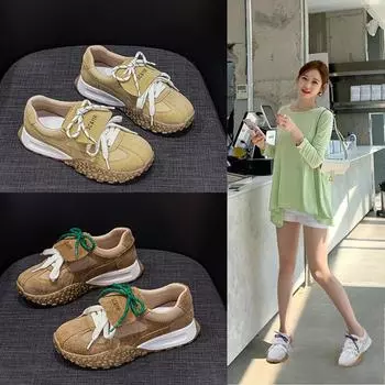 Кроссовки De training с толстой подошвой, повседневная мода, спортивная одежда для улицы, мягкая подошва, женская обувь 35 бежевый