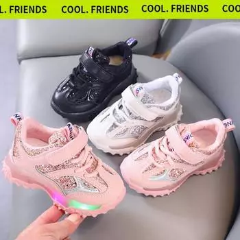 Кроссовки, детская модная обувь со светодиодной подсветкой для девочек, дышащая светящаяся обувь с сеткой и надписью, повседневная спортивная обувь, обувь для мальчиков 21 белый