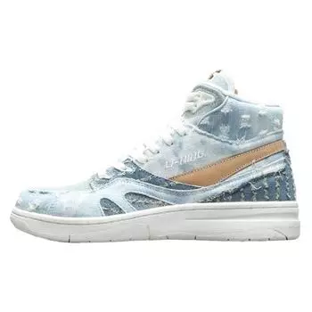 Кроссовки для баскетбола Li Ning 937 Deluxe Hi Denim Fabric Non-Slip Lightweight High-Top Retro, женские кроссовки Mist-Blue AGBR026-3 37
