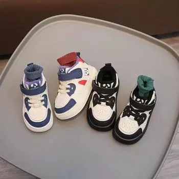 Кроссовки для бега для мальчиков и девочек с липучкой для детей. Спортивная обувь из замши. Модные зимние кроссовки 2024 года. Нескользящая мягкая подошва. 21 чёрный