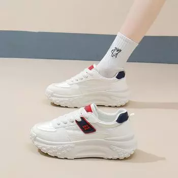 Кроссовки для бега для женщин, повседневные кроссовки на толстой платформе, легкие нескользящие кроссовки для ходьбы, женские удобные кроссовки на шнуровке для путешествий, тренировок, тенниса 35 покинуть белый