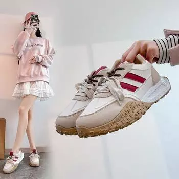 Кроссовки для бега для женщин, повседневные кроссовки на толстой платформе, легкие нескользящие кроссовки для ходьбы, женские удобные кроссовки на шнуровке для путешествий, тренировок, тенниса 35 бежевый