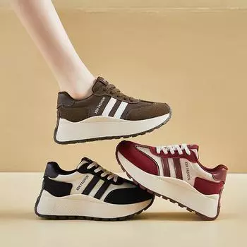 Кроссовки для бега для женщин, повседневные кроссовки для ходьбы на толстой платформе, женские спортивные теннисные туфли со шнуровкой и противоскользящим покрытием из искусственной кожи, классические кроссовки для папы 35 коричневый