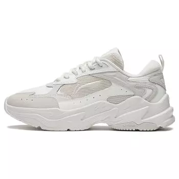 Кроссовки для бега Li Ning Qixing Fabric Round Toe Retro Trend с амортизацией, нескользящие, с низким верхом, женские кроссовки белого цвета ARXU008-1 35