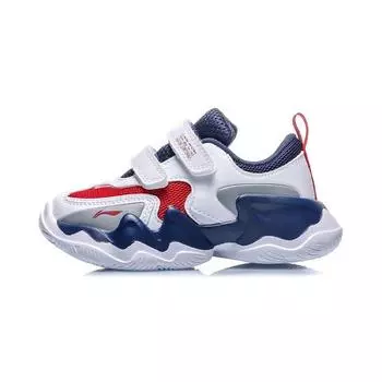 Кроссовки для бега LiNing Kids Velcro, удобные, модные, нескользящие, износостойкие, дышащие, легкие, с низким верхом, детские кроссовки белого и красного цвета YKAQ026-3 25