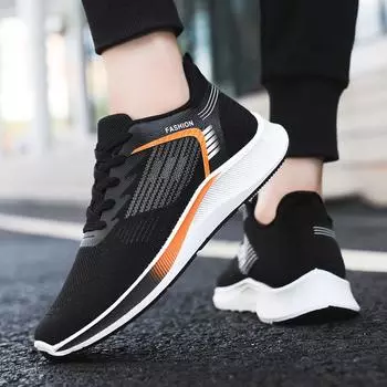 Кроссовки для бега, мужская модная обувь, трендовая обувь 2024 года, новые сетчатые легкие дышащие повседневные одинарные туфли, молодежная обувь на шнуровке для мужчин 39 чёрный