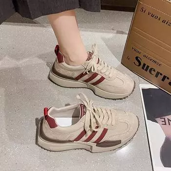 Кроссовки для бега на платформе женские 2024 осень новые модели показывают ноги маленькие повседневные спортивные кроссовки универсальные и популярные туфли для папы Dexun 35 чёрный