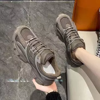 Кроссовки для бега на платформе, женские, весна и осень, новые универсальные, мягкие, повседневные, спортивные, папины туфли, модные, увеличивающие рост, женские туфли 35