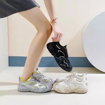 Кроссовки для бега на толстой подошве для женщин, повседневные удобные кроссовки для ходьбы, дышащие, легкие, со шнуровкой, теннисные туфли, женские кроссовки для тренировок 35 чёрный