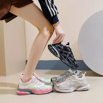 Кроссовки для бега на толстой подошве для женщин, повседневные, легкие, сетчатые, для ходьбы, женские, удобные, со шнуровкой, теннисные кроссовки, спортивная обувь для активного отдыха 35 чёрный