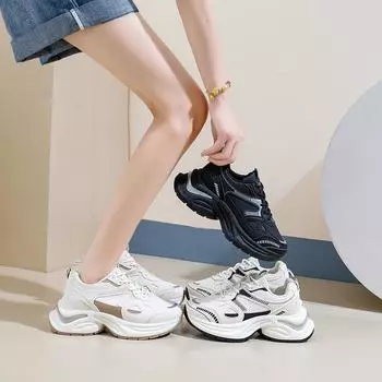 Кроссовки для бега на толстой подошве для женщин, повседневные, легкие, из искусственной кожи, для ходьбы, женские, удобные, со шнуровкой, теннисные кроссовки, спортивная обувь для активного отдыха 35