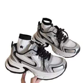 Кроссовки для бега НОВЫЕ Кроссовки для фитнеса с вулканизированной подошвой Кроссовки на толстой подошве Женские спортивные женские роскошные массивные кроссовки Весенние повседневные женские 35 серебряный