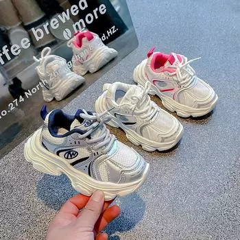 Кроссовки для бега, осенние, для мальчиков, красивые, для девочек, маленькие, средние и большие, для детей, повседневная обувь с толстой подошвой 21 красный