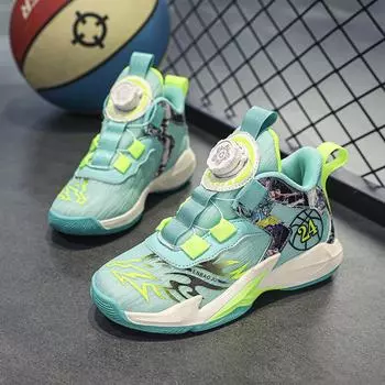 Кроссовки для бега с мягкой подошвой, нескользящие и амортизирующие, для студентов, для детей, дышащие, сетчатые, синие, кроссовки с вращающимися кнопками 35