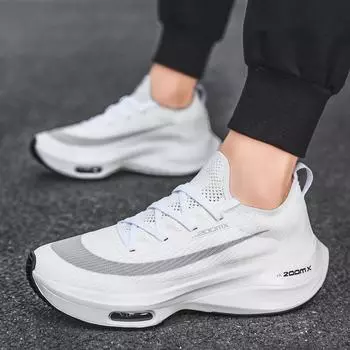 Кроссовки для бега с пружинящей подошвой для мужчин, летающие, сетчатая тканая поверхность, дышащая, воздушная подушка, нескользящая, спортивная обувь с мягкой подошвой 40