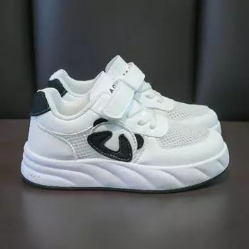 Кроссовки для девочек 2024 года, новые детские милые спортивные туфли с милой пандой, повседневные туфли на плоской подошве для студентов, износостойкие 26 чёрный