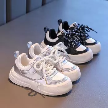 Кроссовки для девочек весна-осень нескользящие новые детские теннисные туфли модные универсальные детские повседневные школьные спортивные кроссовки мягкие 26 серебряный