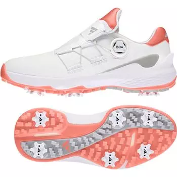 Кроссовки для гольфа ZEDGE 23 Boa Footwear Metallic cm [Adidas Golf] женские, белые/коралловые, фьюжн/серебристые 24,5