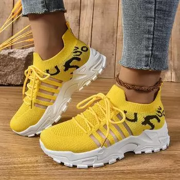 Кроссовки для ходьбы для женщин, удобные, легкие, дышащие, на шнуровке, носки, женские, трикотажные, сетчатые, повседневные, без застежек, для тенниса, тренировок, бега, бега 36