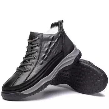 Кроссовки для ходьбы из натуральной кожи с крокодиловым принтом для мужчин, нескользящие зимние ботинки из мужской шерсти, теплые ботинки для зимнего туризма 38