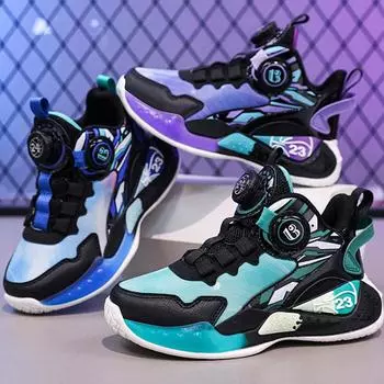 Кроссовки для мальчиков Баскетбольные кроссовки Легкая спортивная обувь Модные вращающиеся кнопки Кроссовки для девочек Детская обувь 32 озеро зеленый