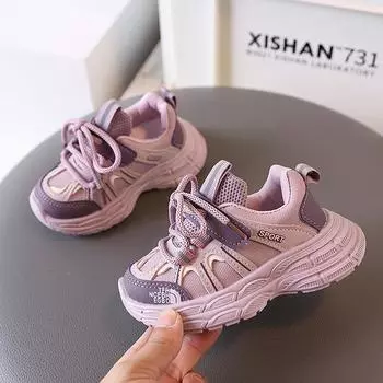 Кроссовки для мальчиков и девочек 2025 года, весна-лето, новые детские дышащие повседневные туфли с мягкой подошвой и нескользящей подошвой для малышей 21 фиолетовый