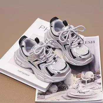 Кроссовки для мальчиков и девочек, модные универсальные детские кроссовки из сетчатой ткани, дышащие, 2024, новые модные детские спортивные туфли с толстой мягкой подошвой 26 розовый