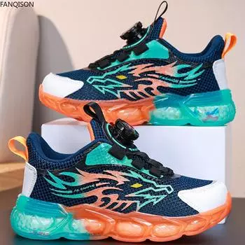 Кроссовки для мальчиков, летние полые детские кроссовки с поворотной пряжкой, детская спортивная повседневная обувь, обувь для девочек 28 фиолетовый/чёрный