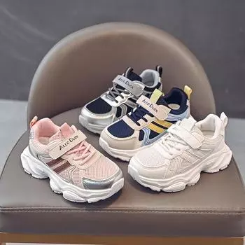 Кроссовки для мальчиков с двойной сеткой, дышащие, износостойкие, папины туфли, нескользящая мягкая подошва для девочек, детские кроссовки на все времена года 26 розовый