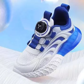 Кроссовки для мальчиков с дышащей сеткой, кроссовки для детей, спортивная обувь на пуговицах, повседневная обувь на открытом воздухе 28 синий