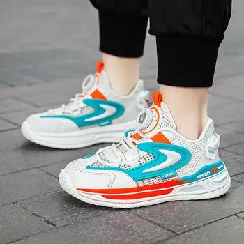 Кроссовки для мальчиков с вращающимися кнопками, летние, новые, дышащая сетчатая поверхность, детская спортивная обувь для пап, большие детские кроссовки с одной сеткой 35