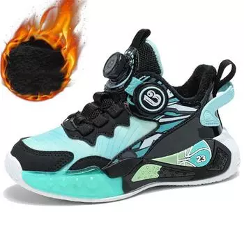 Кроссовки для мальчиков весна/осень/зима Баскетбольные кроссовки Легкие спортивные модные кроссовки для девочек с вращающимися кнопками 32 озеро зеленый