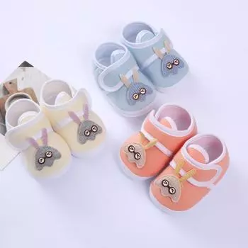 Кроссовки для младенцев, обувь для кроватки для девочек, мягкая нескользящая подошва, повседневная обувь для малышей, удобные первые ходунки с мультяшными ушками, для новорожденных, 0-18 месяцев 12-M