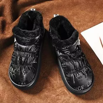 Кроссовки для мужчин Износостойкая зимняя обувь Удобная Мягкая Модная Универсальная Плюс Бархатная Сохраняет Тепло Нескользящая Уличная 39 чёрный