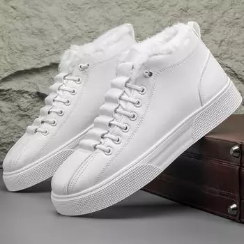 Кроссовки для мужчин Зимняя классика Мужская кожаная обувь Новые модные универсальные повседневные туфли на платформе Мокасины Британские кожаные кроссовки 39 чёрный