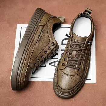 Кроссовки для отдыха и прогулок, нескользящие повседневные кожаные туфли, деловая мужская обувь для скейтбординга, универсальная вулканизированная обувь, обувь для ходьбы 38
