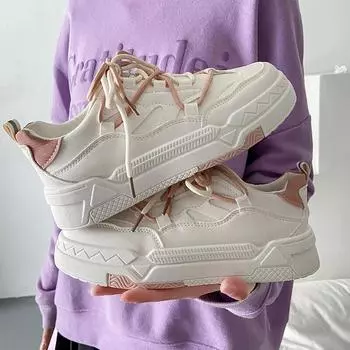 Кроссовки для отдыха, женские туфли на плоской подошве, однотонные кожаные туфли на шнуровке с круглым носком для женщин, вулканизированная обувь на плоской платформе, большие размеры 36 розовый