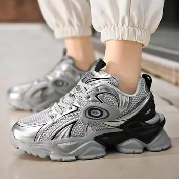 Кроссовки для папы мужские летние 2024 года, новые повседневные спортивные кроссовки с увеличенной высотой, дышащие, с толстой подошвой, амортизирующие кроссовки для бега 39 чёрный