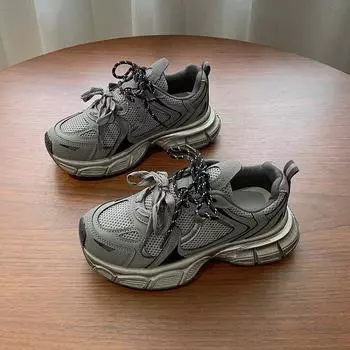 Кроссовки для папы в ретро-гонконгском стиле, женские, осень 2024 г., толстая подошва, дышащие, универсальные, повседневные, кроссовки для бега 35 чёрный