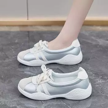 Кроссовки для повседневных тренировок по нравственности с мелким горлом, женская осень 2024 г., новые амортизирующие спортивные туфли с мягкой подошвой, универсальные белые туфли на шнуровке 35